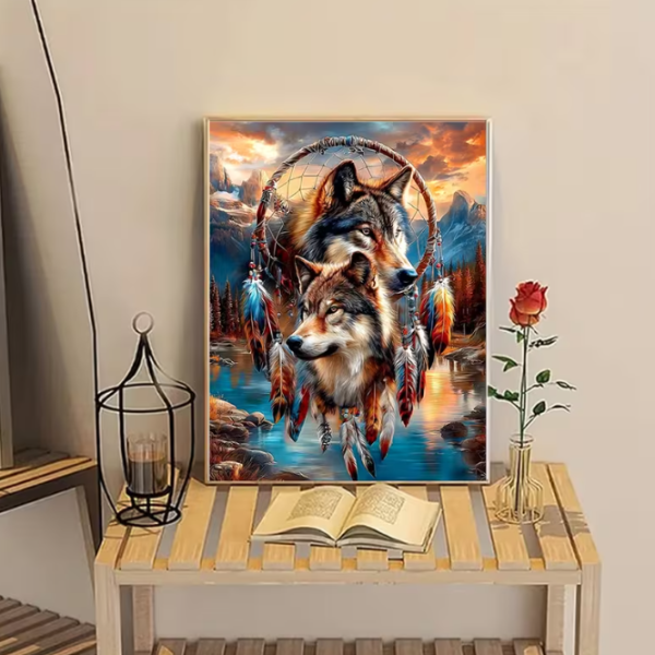 Diamond Painting Traumfänger mit zwei Wölfen